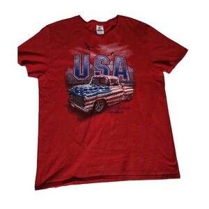 American Tradition USA‎ Truck Graphic Print Patriotic T-Shirt Size L